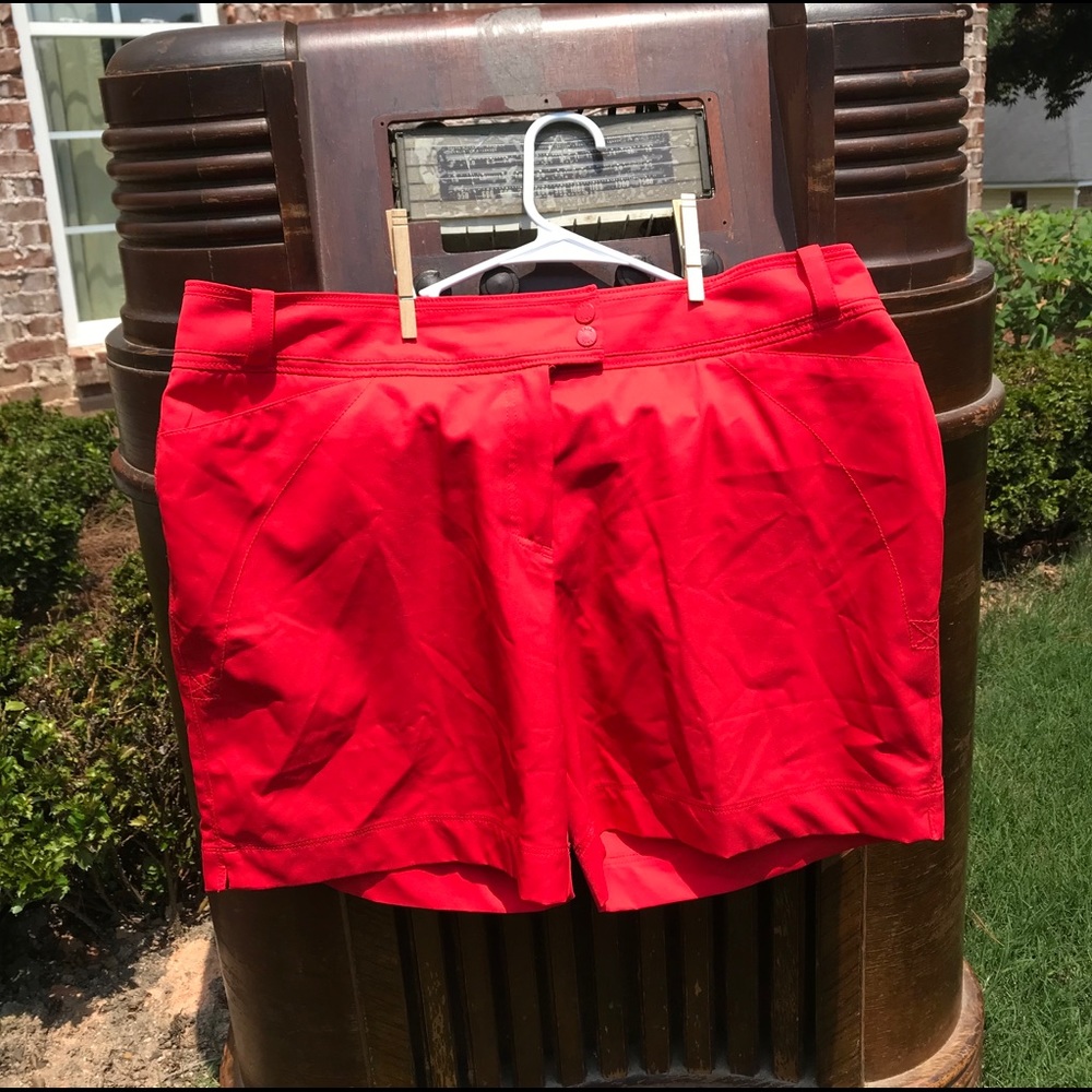 red golf shorts